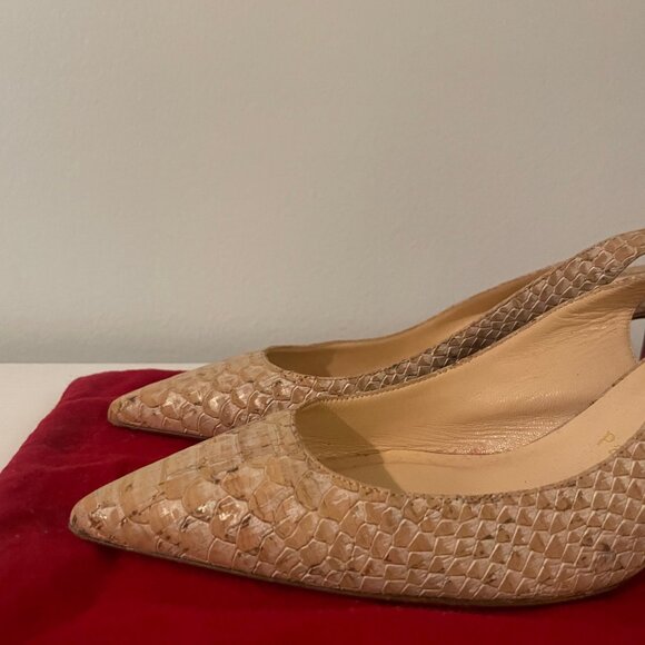 CHRISTIAN LOUBOUTIN Beige Python Apostrophy Slingback - Picture 7 of 8